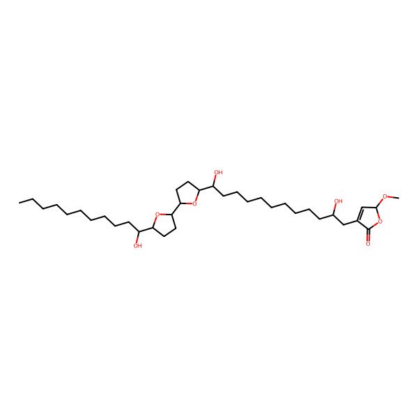 2D Structure of (2S)-4-[(2S,12R)-2,12-dihydroxy-12-[(2S,5R)-5-[(2R,5S)-5-[(1S)-1-hydroxyundecyl]oxolan-2-yl]oxolan-2-yl]dodecyl]-2-methoxy-2H-furan-5-one