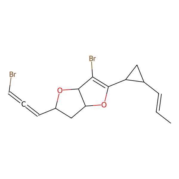 2D Structure of 6-Bromo-2-(3-bromopropa-1,2-dienyl)-5-(2-prop-1-enylcyclopropyl)-2,3,3a,6a-tetrahydrofuro[3,2-b]furan
