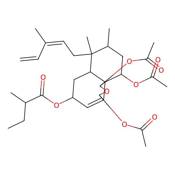 2D Structure of [1,3,10-Triacetyloxy-7,8-dimethyl-7-(3-methylpenta-2,4-dienyl)-1,3,5,6,6a,8,9,10-octahydrobenzo[d][2]benzofuran-5-yl] 2-methylbutanoate