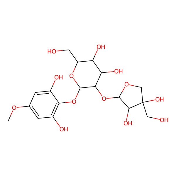 2D Structure of (2R,3S,4S,5R,6S)-5-[(2S,3R,4R)-3,4-dihydroxy-4-(hydroxymethyl)oxolan-2-yl]oxy-6-(2,6-dihydroxy-4-methoxyphenoxy)-2-(hydroxymethyl)oxane-3,4-diol