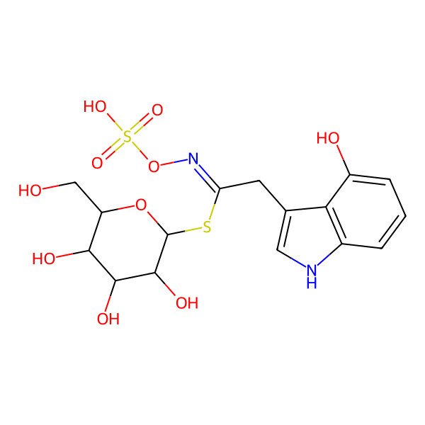 2D Structure of [3,4,5-trihydroxy-6-(hydroxymethyl)oxan-2-yl] 2-(4-hydroxy-1H-indol-3-yl)-N-sulfooxyethanimidothioate