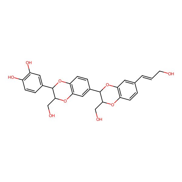 2D Structure of 4-[(2R,3R)-3-(hydroxymethyl)-6-[(2R,3R)-2-(hydroxymethyl)-6-[(E)-3-hydroxyprop-1-enyl]-2,3-dihydro-1,4-benzodioxin-3-yl]-2,3-dihydro-1,4-benzodioxin-2-yl]benzene-1,2-diol