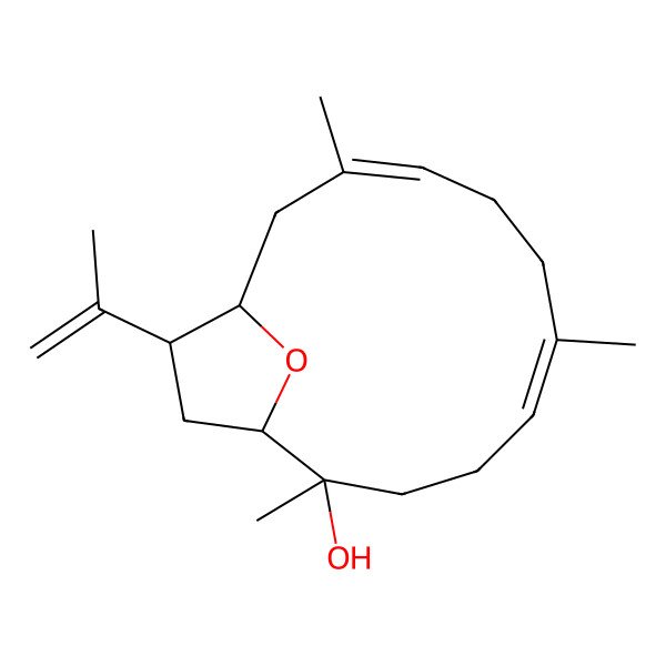 2D Structure of (1R,2S,5E,9E,12S,13R)-2,6,10-trimethyl-13-prop-1-en-2-yl-15-oxabicyclo[10.2.1]pentadeca-5,9-dien-2-ol