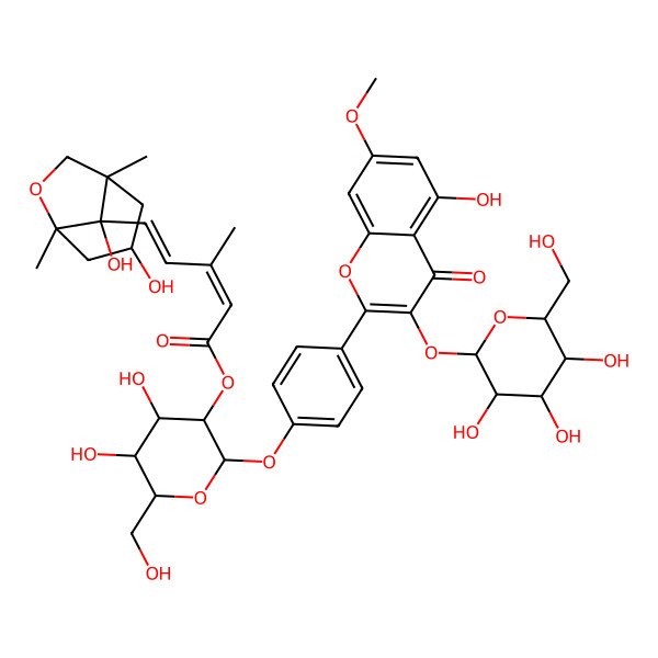 2D Structure of [(2S,3R,4S,5S,6R)-4,5-dihydroxy-2-[4-[5-hydroxy-7-methoxy-4-oxo-3-[(2S,3R,4S,5S,6R)-3,4,5-trihydroxy-6-(hydroxymethyl)oxan-2-yl]oxychromen-2-yl]phenoxy]-6-(hydroxymethyl)oxan-3-yl] (2Z,4E)-5-[(1R,3S,5R,8S)-3,8-dihydroxy-1,5-dimethyl-6-oxabicyclo[3.2.1]octan-8-yl]-3-methylpenta-2,4-dienoate