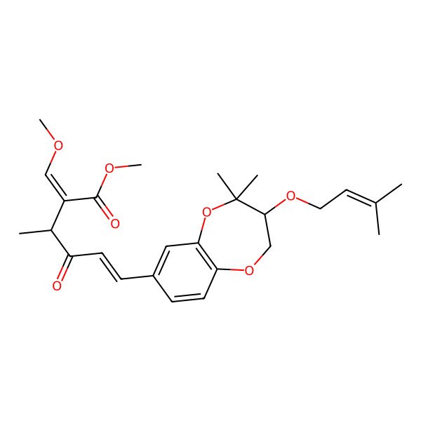 2D Structure of Methyl 6-[4,4-dimethyl-3-(3-methylbut-2-enoxy)-2,3-dihydro-1,5-benzodioxepin-7-yl]-2-(methoxymethylidene)-3-methyl-4-oxohex-5-enoate