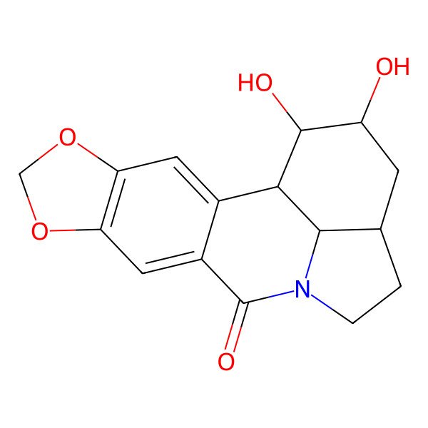 2D Structure of (1S,15R,17S,18S,19R)-17,18-dihydroxy-5,7-dioxa-12-azapentacyclo[10.6.1.02,10.04,8.015,19]nonadeca-2,4(8),9-trien-11-one