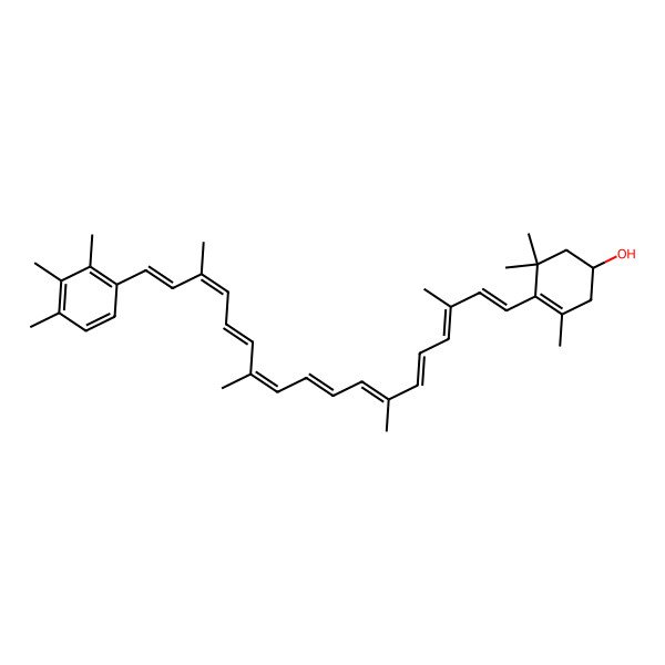 2D Structure of (1R)-3,5,5-trimethyl-4-[(1E,3E,5E,7E,9E,11E,13E,15E,17E)-3,7,12,16-tetramethyl-18-(2,3,4-trimethylphenyl)octadeca-1,3,5,7,9,11,13,15,17-nonaenyl]cyclohex-3-en-1-ol