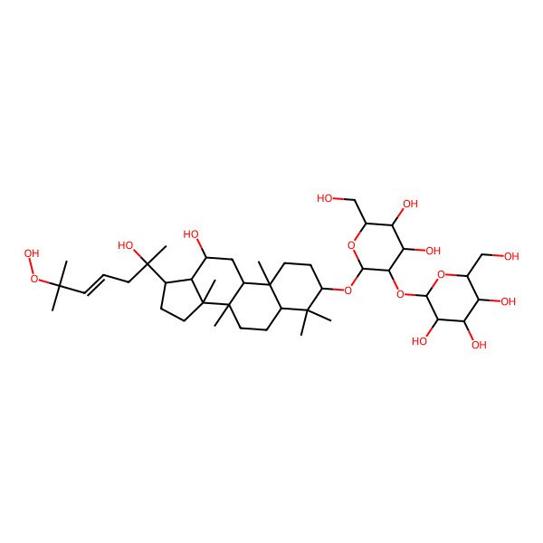 2D Structure of 2-[2-[[17-(6-hydroperoxy-2-hydroxy-6-methylhept-4-en-2-yl)-12-hydroxy-4,4,8,10,14-pentamethyl-2,3,5,6,7,9,11,12,13,15,16,17-dodecahydro-1H-cyclopenta[a]phenanthren-3-yl]oxy]-4,5-dihydroxy-6-(hydroxymethyl)oxan-3-yl]oxy-6-(hydroxymethyl)oxane-3,4,5-triol