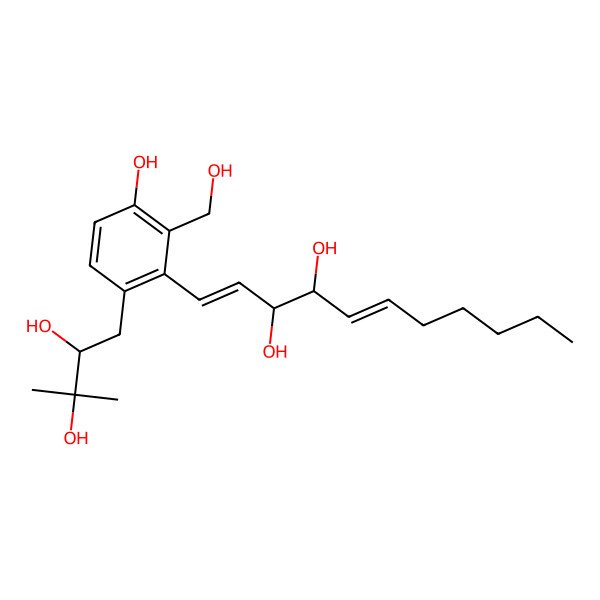 2D Structure of (1E,3S,4S,5E)-1-[6-[(2S)-2,3-dihydroxy-3-methylbutyl]-3-hydroxy-2-(hydroxymethyl)phenyl]undeca-1,5-diene-3,4-diol