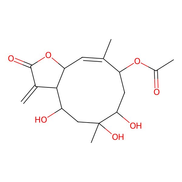 2D Structure of [(3aR,4R,6R,7R,9R,10Z,11aR)-4,6,7-trihydroxy-6,10-dimethyl-3-methylidene-2-oxo-4,5,7,8,9,11a-hexahydro-3aH-cyclodeca[b]furan-9-yl] acetate