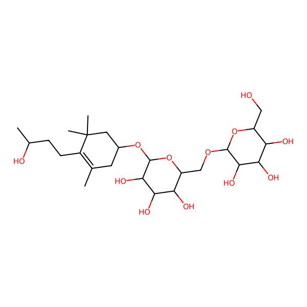 2D Structure of 2-(Hydroxymethyl)-6-[[3,4,5-trihydroxy-6-[4-(3-hydroxybutyl)-3,5,5-trimethylcyclohex-3-en-1-yl]oxyoxan-2-yl]methoxy]oxane-3,4,5-triol