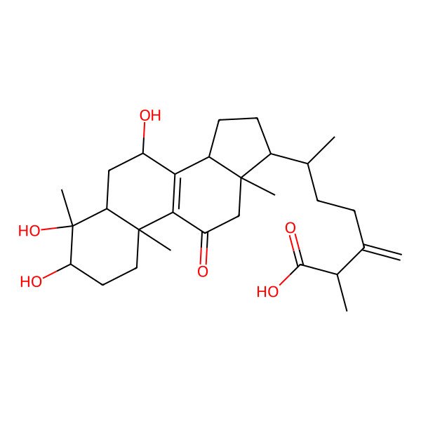 2D Structure of (2R,6R)-2-methyl-3-methylidene-6-[(3R,4R,5R,7S,10S,13R,14R,17R)-3,4,7-trihydroxy-4,10,13-trimethyl-11-oxo-2,3,5,6,7,12,14,15,16,17-decahydro-1H-cyclopenta[a]phenanthren-17-yl]heptanoic acid