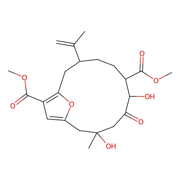 2D Structure of Dimethyl 7,10-dihydroxy-10-methyl-8-oxo-3-prop-1-en-2-yl-15-oxabicyclo[10.2.1]pentadeca-1(14),12-diene-6,14-dicarboxylate
