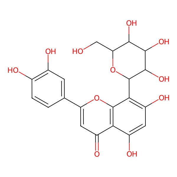 2D Structure of 2-(3,4-dihydroxyphenyl)-5,7-dihydroxy-8-[(2R,3R,4S,5R,6R)-3,4,5-trihydroxy-6-(hydroxymethyl)oxan-2-yl]chromen-4-one