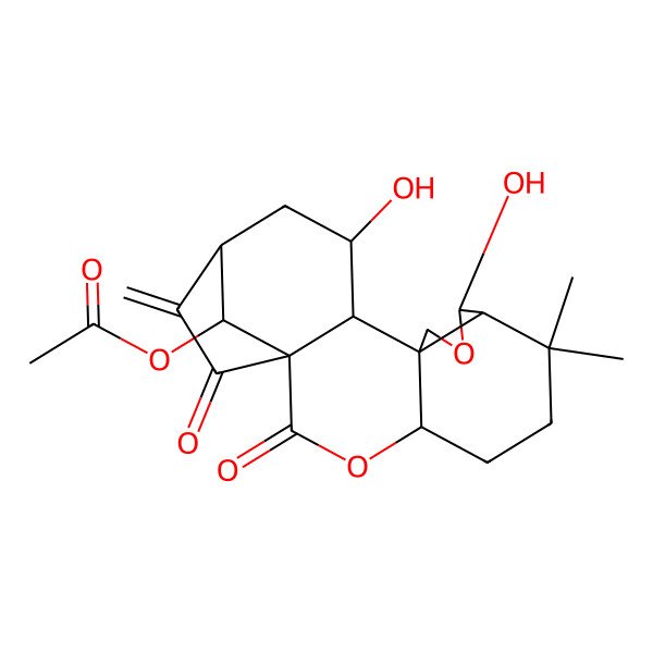 2D Structure of (9,14-Dihydroxy-7,7-dimethyl-17-methylidene-2,18-dioxo-3,10-dioxapentacyclo[14.2.1.01,13.04,12.08,12]nonadecan-19-yl) acetate