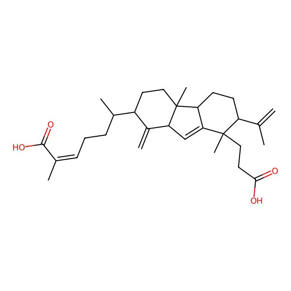 2D Structure of (Z,6R)-6-[(2R,4aS,4bS,7S,8S,9aS)-8-(2-carboxyethyl)-4a,8-dimethyl-1-methylidene-7-prop-1-en-2-yl-2,3,4,4b,5,6,7,9a-octahydrofluoren-2-yl]-2-methylhept-2-enoic acid