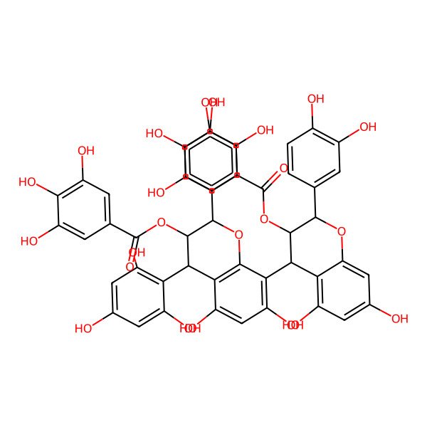 2D Structure of [2-(3,4-dihydroxyphenyl)-4-[2-(3,4-dihydroxyphenyl)-5,7-dihydroxy-3-(3,4,5-trihydroxybenzoyl)oxy-4-(2,4,6-trihydroxyphenyl)-3,4-dihydro-2H-chromen-8-yl]-5,7-dihydroxy-3,4-dihydro-2H-chromen-3-yl] 3,4,5-trihydroxybenzoate