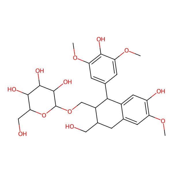2D Structure of (2R,3R,4S,5S,6R)-2-[[(1S,2R,3R)-7-hydroxy-1-(4-hydroxy-3,5-dimethoxyphenyl)-3-(hydroxymethyl)-6-methoxy-1,2,3,4-tetrahydronaphthalen-2-yl]methoxy]-6-(hydroxymethyl)oxane-3,4,5-triol