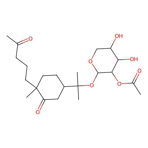 2D Structure of [(2S,3R,4S,5R)-4,5-dihydroxy-2-[2-[(1R,4R)-4-methyl-3-oxo-4-(4-oxopentyl)cyclohexyl]propan-2-yloxy]oxan-3-yl] acetate