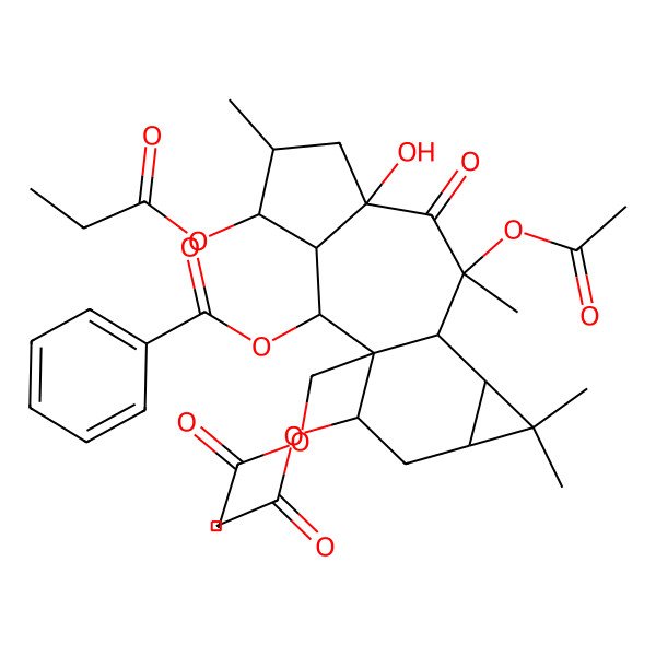 2D Structure of [9,15-Diacetyloxy-1-(acetyloxymethyl)-7-hydroxy-5,9,12,12-tetramethyl-8-oxo-4-propanoyloxy-2-tetracyclo[8.5.0.03,7.011,13]pentadecanyl] benzoate