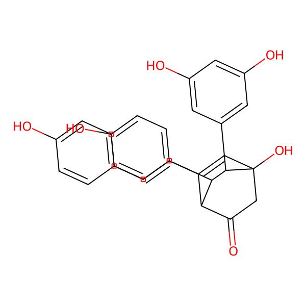 2D Structure of 8-(3,5-Dihydroxyphenyl)-4-hydroxy-7-(4-hydroxyphenyl)-6-[2-(4-hydroxyphenyl)ethenyl]bicyclo[2.2.2]oct-5-en-2-one