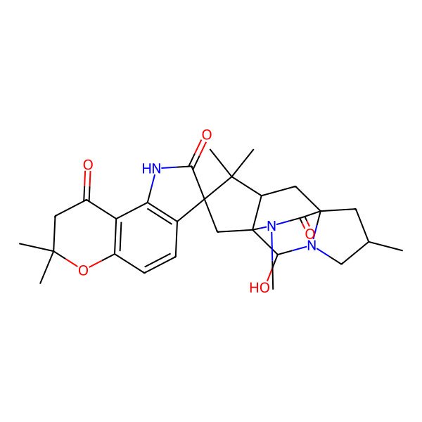 2D Structure of 2'-Hydroxy-5',7,7,10',10',13'-hexamethylspiro[1,8-dihydropyrano[2,3-g]indole-3,11'-3,13-diazatetracyclo[5.5.2.01,9.03,7]tetradecane]-2,9,14'-trione