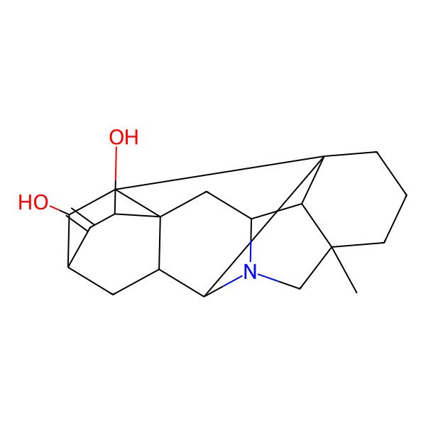 2D Structure of (1S,5R,8R,9S,11R,13R,14R,16S,17R,18S,19S)-5-methyl-12-methylidene-7-azaheptacyclo[9.6.2.01,8.05,17.07,16.09,14.014,18]nonadecane-13,19-diol