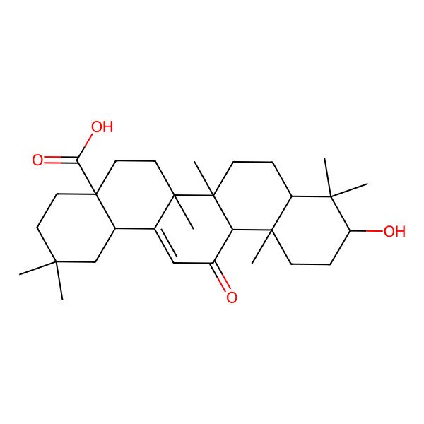 2D Structure of 10-hydroxy-2,2,6a,6b,9,9,12a-heptamethyl-13-oxo-3,4,5,6,6a,7,8,8a,10,11,12,14b-dodecahydro-1H-picene-4a-carboxylic acid