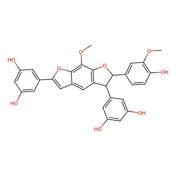 2D Structure of 5-[(5S,6S)-2-(3,5-dihydroxyphenyl)-6-(4-hydroxy-3-methoxyphenyl)-8-methoxy-5,6-dihydrofuro[3,2-f][1]benzofuran-5-yl]benzene-1,3-diol