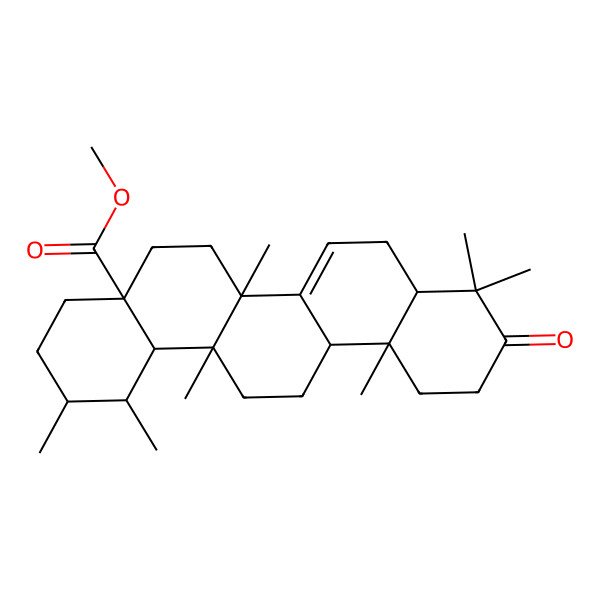 2D Structure of methyl (1S,2R,4aS,6aR,6aS,8aR,12aR,14aS,14bS)-1,2,6a,9,9,12a,14a-heptamethyl-10-oxo-1,2,3,4,5,6,6a,8,8a,11,12,13,14,14b-tetradecahydropicene-4a-carboxylate