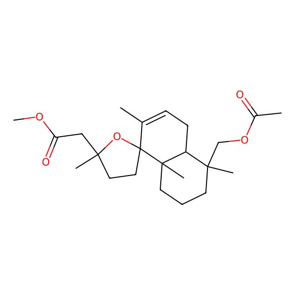 2D Structure of methyl 2-[4-(acetyloxymethyl)-2',4,7,8a-tetramethylspiro[2,3,4a,5-tetrahydro-1H-naphthalene-8,5'-oxolane]-2'-yl]acetate