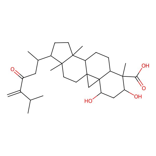 2D Structure of 4,6-Dihydroxy-7,12,16-trimethyl-15-(6-methyl-5-methylidene-4-oxoheptan-2-yl)pentacyclo[9.7.0.01,3.03,8.012,16]octadecane-7-carboxylic acid
