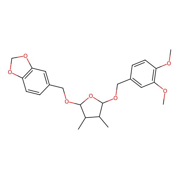 2D Structure of 5-[[(2S,3S,4S,5R)-5-[(3,4-dimethoxyphenyl)methoxy]-3,4-dimethyloxolan-2-yl]oxymethyl]-1,3-benzodioxole