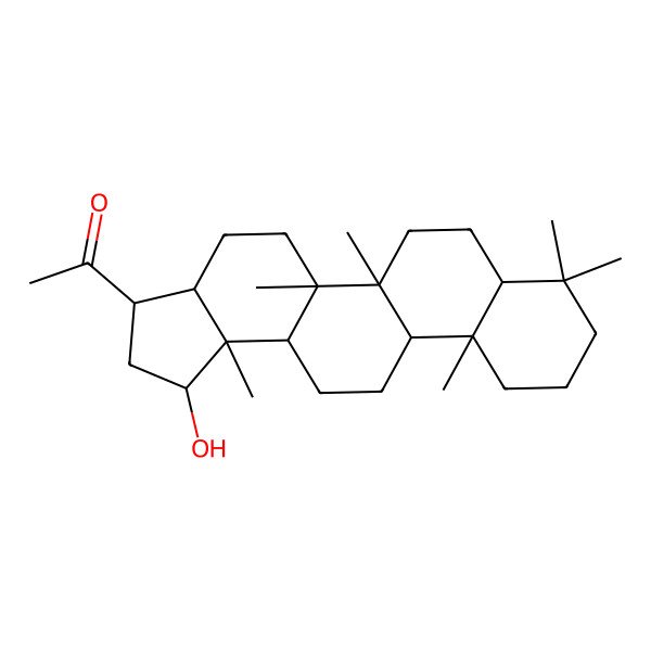 2D Structure of 1-(1-Hydroxy-5a,5b,8,8,11a,13b-hexamethyl-1,2,3,3a,4,5,6,7,7a,9,10,11,11b,12,13,13a-hexadecahydrocyclopenta[a]chrysen-3-yl)ethanone