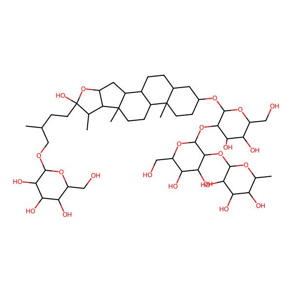 2D Structure of (2S,3R,4R,5R,6S)-2-[(2S,3R,4S,5S,6R)-2-[(2R,3R,4S,5S,6R)-4,5-dihydroxy-6-(hydroxymethyl)-2-[[(1R,2S,4S,6R,7S,8R,9S,12S,13S,16S,18R)-6-hydroxy-7,9,13-trimethyl-6-[(3S)-3-methyl-4-[(2R,3R,4S,5S,6R)-3,4,5-trihydroxy-6-(hydroxymethyl)oxan-2-yl]oxybutyl]-5-oxapentacyclo[10.8.0.02,9.04,8.013,18]icosan-16-yl]oxy]oxan-3-yl]oxy-4,5-dihydroxy-6-(hydroxymethyl)oxan-3-yl]oxy-6-methyloxane-3,4,5-triol