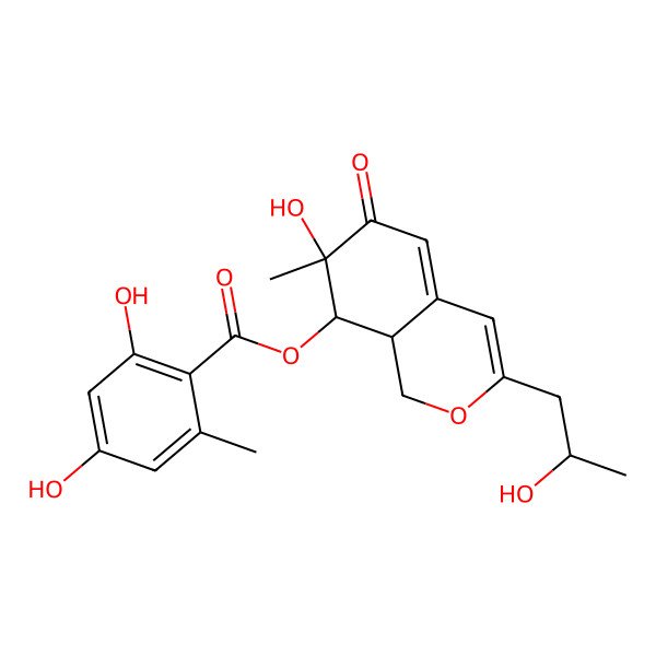2D Structure of [7-hydroxy-3-(2-hydroxypropyl)-7-methyl-6-oxo-8,8a-dihydro-1H-isochromen-8-yl] 2,4-dihydroxy-6-methylbenzoate