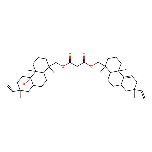 2D Structure of 1-O-[(7-ethenyl-1,4a,7-trimethyl-3,4,6,8,8a,9,10,10a-octahydro-2H-phenanthren-1-yl)methyl] 3-O-[(7-ethenyl-4b-hydroxy-1,4a,7-trimethyl-2,3,4,5,6,8,8a,9,10,10a-decahydrophenanthren-1-yl)methyl] propanedioate