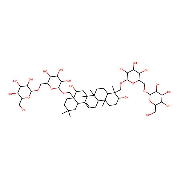 2D Structure of 2-[[6-[[3,8-Dihydroxy-4,6a,6b,11,11,14b-hexamethyl-8a-[[3,4,5-trihydroxy-6-[[3,4,5-trihydroxy-6-(hydroxymethyl)oxan-2-yl]oxymethyl]oxan-2-yl]oxymethyl]-1,2,3,4a,5,6,7,8,9,10,12,12a,14,14a-tetradecahydropicen-4-yl]methoxy]-3,4,5-trihydroxyoxan-2-yl]methoxy]-6-(hydroxymethyl)oxane-3,4,5-triol