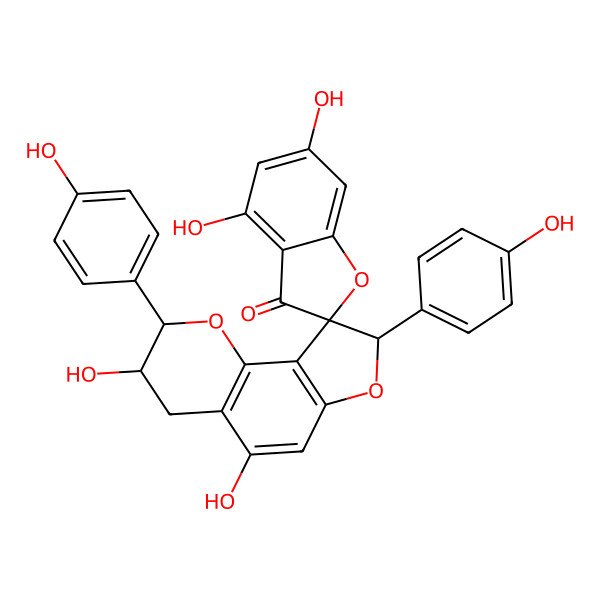 2D Structure of 3',4,5',6-Tetrahydroxy-2',8'-bis(4-hydroxyphenyl)spiro[1-benzofuran-2,9'-2,3,4,8-tetrahydrofuro[2,3-h]chromene]-3-one
