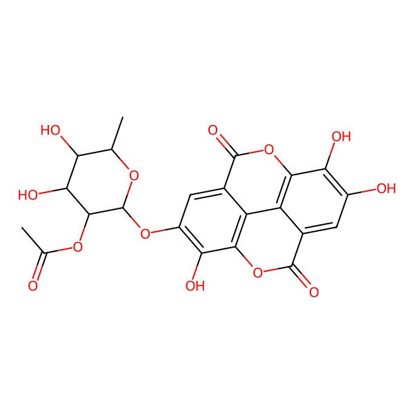 2D Structure of [(2S,3R,4R,5R,6S)-4,5-dihydroxy-6-methyl-2-[(7,13,14-trihydroxy-3,10-dioxo-2,9-dioxatetracyclo[6.6.2.04,16.011,15]hexadeca-1(15),4,6,8(16),11,13-hexaen-6-yl)oxy]oxan-3-yl] acetate