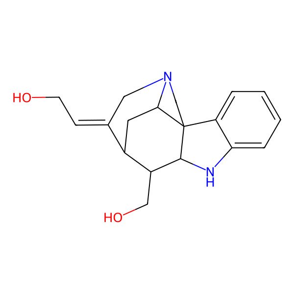 2D Structure of (2E)-2-[(1S,9S,10R,11R,17S)-10-(hydroxymethyl)-8,14-diazapentacyclo[9.5.2.01,9.02,7.014,17]octadeca-2,4,6-trien-12-ylidene]ethanol