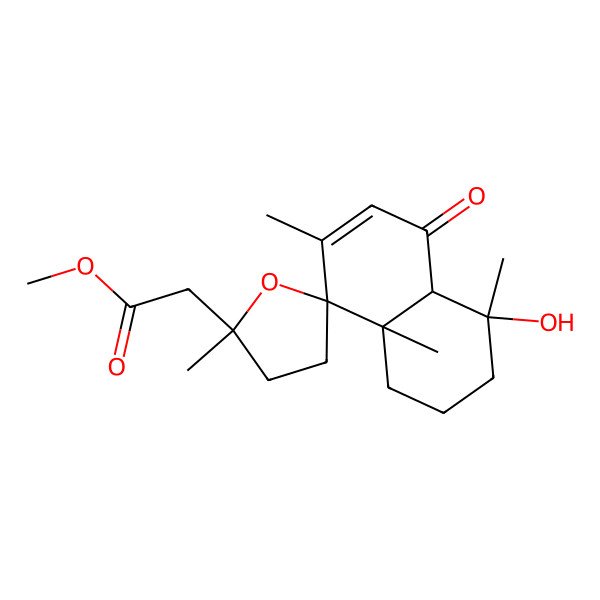 2D Structure of methyl 2-[(2'S,4S,4aR,8R,8aS)-4-hydroxy-2',4,7,8a-tetramethyl-5-oxospiro[1,2,3,4a-tetrahydronaphthalene-8,5'-oxolane]-2'-yl]acetate