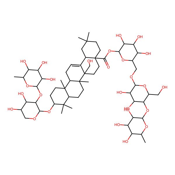 2D Structure of [6-[[3,4-Dihydroxy-6-(hydroxymethyl)-5-(3,4,5-trihydroxy-6-methyloxan-2-yl)oxyoxan-2-yl]oxymethyl]-3,4,5-trihydroxyoxan-2-yl] 10-[4,5-dihydroxy-3-(3,4,5-trihydroxy-6-methyloxan-2-yl)oxyoxan-2-yl]oxy-6a-(hydroxymethyl)-2,2,6b,9,9,12a-hexamethyl-1,3,4,5,6,6a,7,8,8a,10,11,12,13,14b-tetradecahydropicene-4a-carboxylate