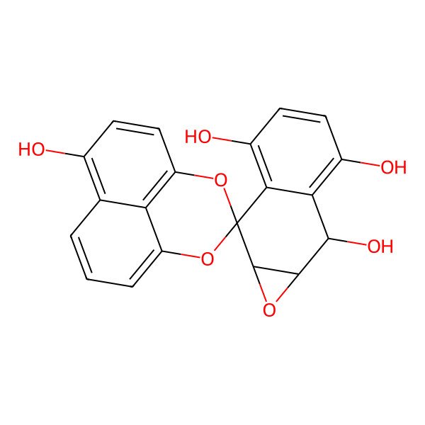 2D Structure of spiro[2,4-dioxatricyclo[7.3.1.05,13]trideca-1(12),5(13),6,8,10-pentaene-3,2'-7,7a-dihydro-1aH-naphtho[2,3-b]oxirene]-3',6',7',8-tetrol