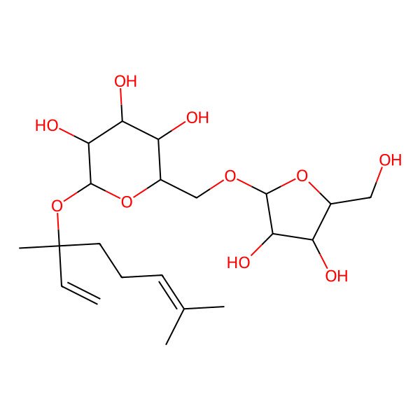 2D Structure of 2-[[3,4-Dihydroxy-5-(hydroxymethyl)oxolan-2-yl]oxymethyl]-6-(3,7-dimethylocta-1,6-dien-3-yloxy)oxane-3,4,5-triol