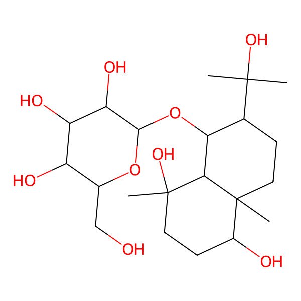 2D Structure of (2R,3R,4S,5S,6R)-2-[[(1R,2R,4aR,5R,8R,8aS)-5,8-dihydroxy-2-(2-hydroxypropan-2-yl)-4a,8-dimethyl-1,2,3,4,5,6,7,8a-octahydronaphthalen-1-yl]oxy]-6-(hydroxymethyl)oxane-3,4,5-triol