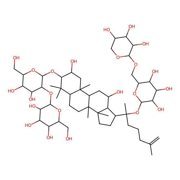2D Structure of 2-[2-[[2,12-dihydroxy-4,4,8,10,14-pentamethyl-17-[6-methyl-2-[3,4,5-trihydroxy-6-[(3,4,5-trihydroxyoxan-2-yl)oxymethyl]oxan-2-yl]oxyhept-6-en-2-yl]-2,3,5,6,7,9,11,12,13,15,16,17-dodecahydro-1H-cyclopenta[a]phenanthren-3-yl]oxy]-4,5-dihydroxy-6-(hydroxymethyl)oxan-3-yl]oxy-6-(hydroxymethyl)oxane-3,4,5-triol
