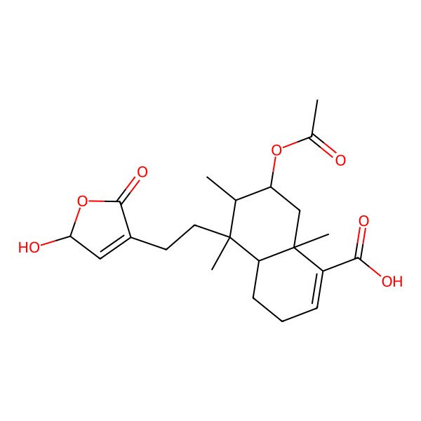 2D Structure of (4aS,5S,6R,7S,8aS)-7-acetyloxy-5-[2-[(2S)-2-hydroxy-5-oxo-2H-furan-4-yl]ethyl]-5,6,8a-trimethyl-3,4,4a,6,7,8-hexahydronaphthalene-1-carboxylic acid