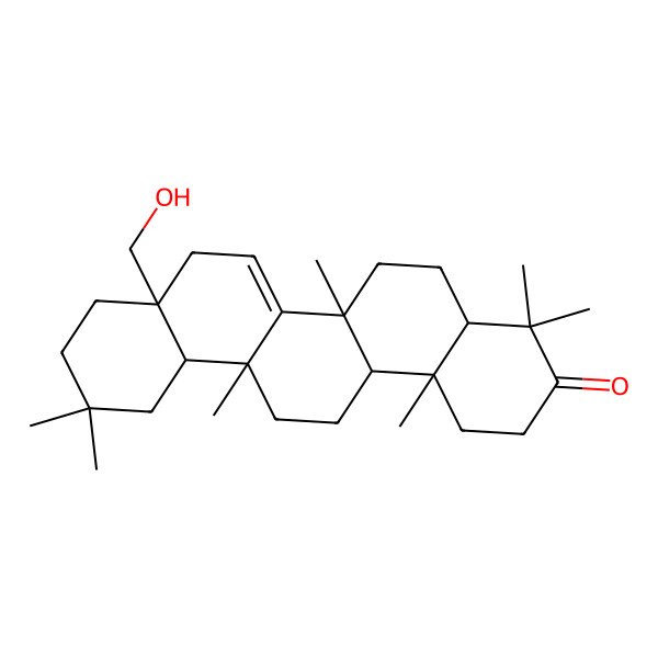 2D Structure of (4aR,6aR,6aS,8aS,12aR,14aR,14bR)-8a-(hydroxymethyl)-4,4,6a,6a,11,11,14b-heptamethyl-2,4a,5,6,8,9,10,12,12a,13,14,14a-dodecahydro-1H-picen-3-one