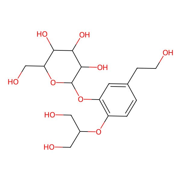 2D Structure of (2S,3R,4S,5S,6R)-2-[2-(1,3-dihydroxypropan-2-yloxy)-5-(2-hydroxyethyl)phenoxy]-6-(hydroxymethyl)oxane-3,4,5-triol
